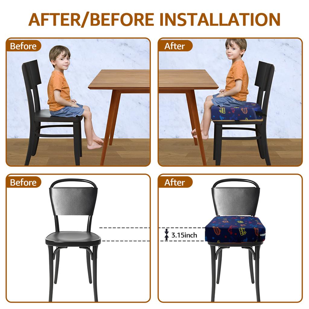 Children Booster Seat Pad Kids Dining Table Non Slip Cushion Adjustable Car Safety Belt and Fastening Strap Thickened Breathable