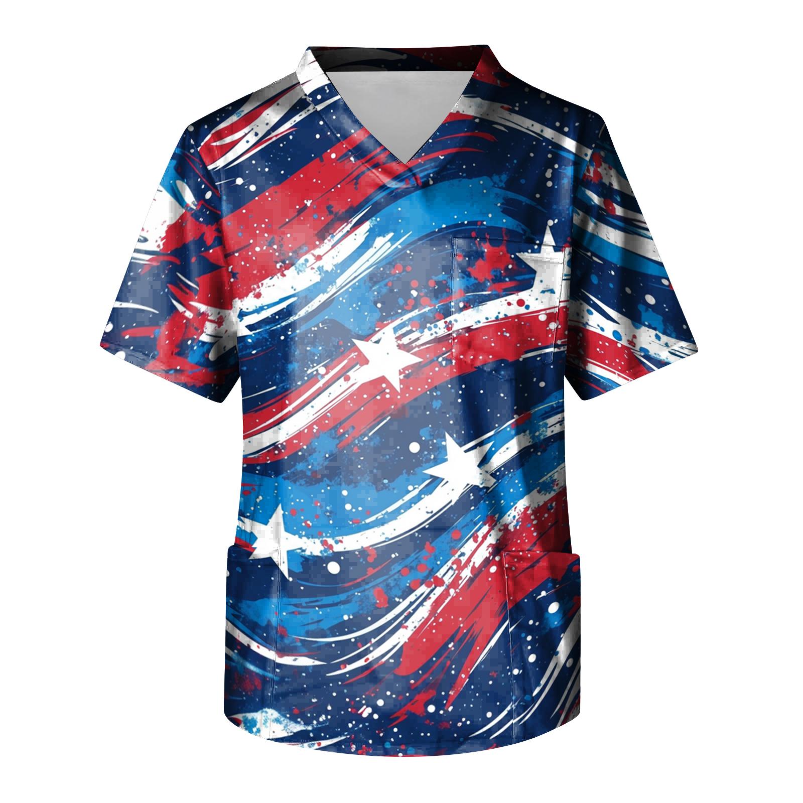 

Short Sleeve V Neck Printed Scrub Top with Star Pattern Gradient Design Breathable Lightweight Fabric for Professionals Unisex Fit XXXL