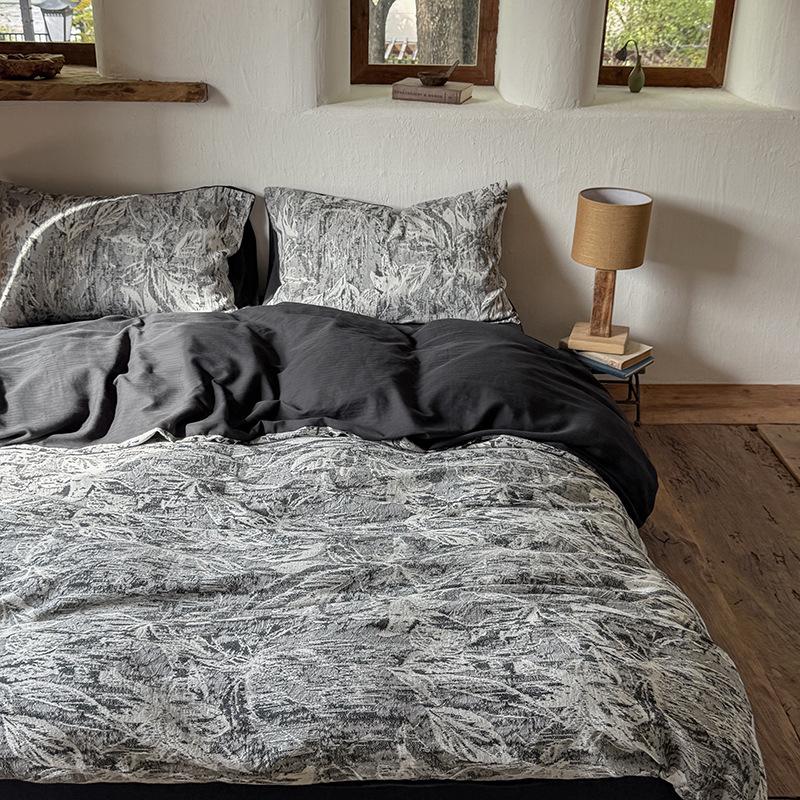 

Китайский Минималистичный Комплект Постельного Белья из Аэрохлопка, Окрашенного Пряжей, в Стиле 60-х: 3- или 4-предметный комплект простыней и пододеяльника King (Duvet: 220x240cm, 4-Piece)