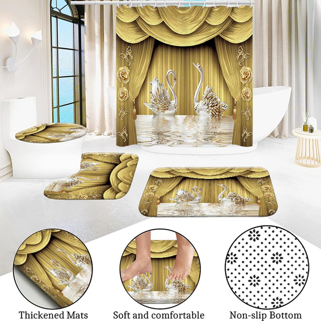 Vodotěsná sada sprchových závěsů s 12 háčky Toaletní potahy Sedák Koberečky do koupelny protiskluzové Koberec Závěs pro okna