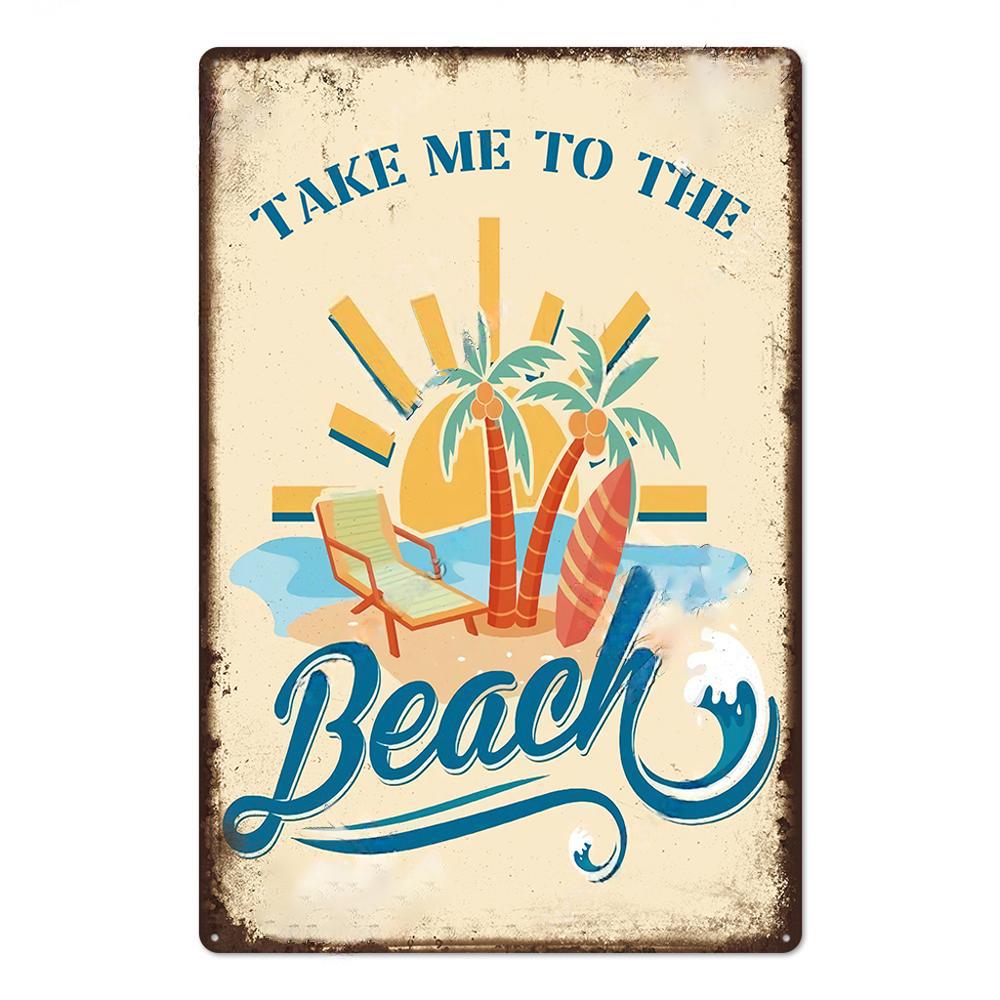 Summer Beach Decor Vintage Metal Tin Signs Plaque Metal Plate Retro Posters Wall Art Decor Seaside