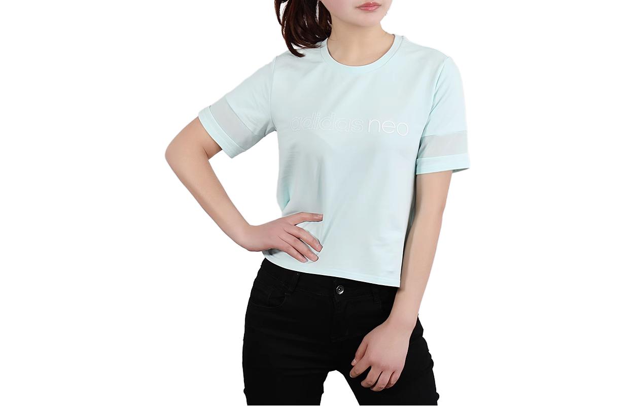 Adidas Neo T Shirts Women s Light Blue Crew Neck Moderate Straight Fit DZ7616 L