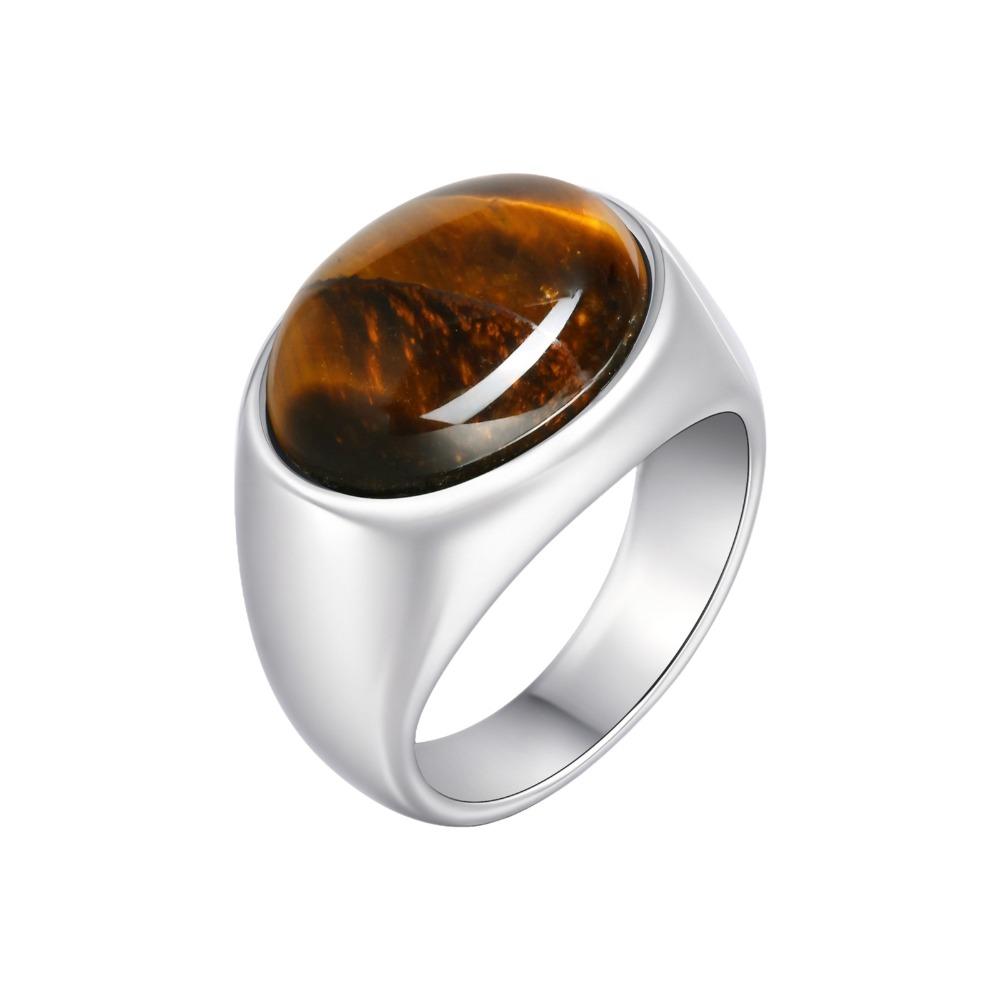 Vintage Glaze Ring Stainless Steel Oval Finger Ring Gothic Punk Rock Stone Eye Ring  Party Favors