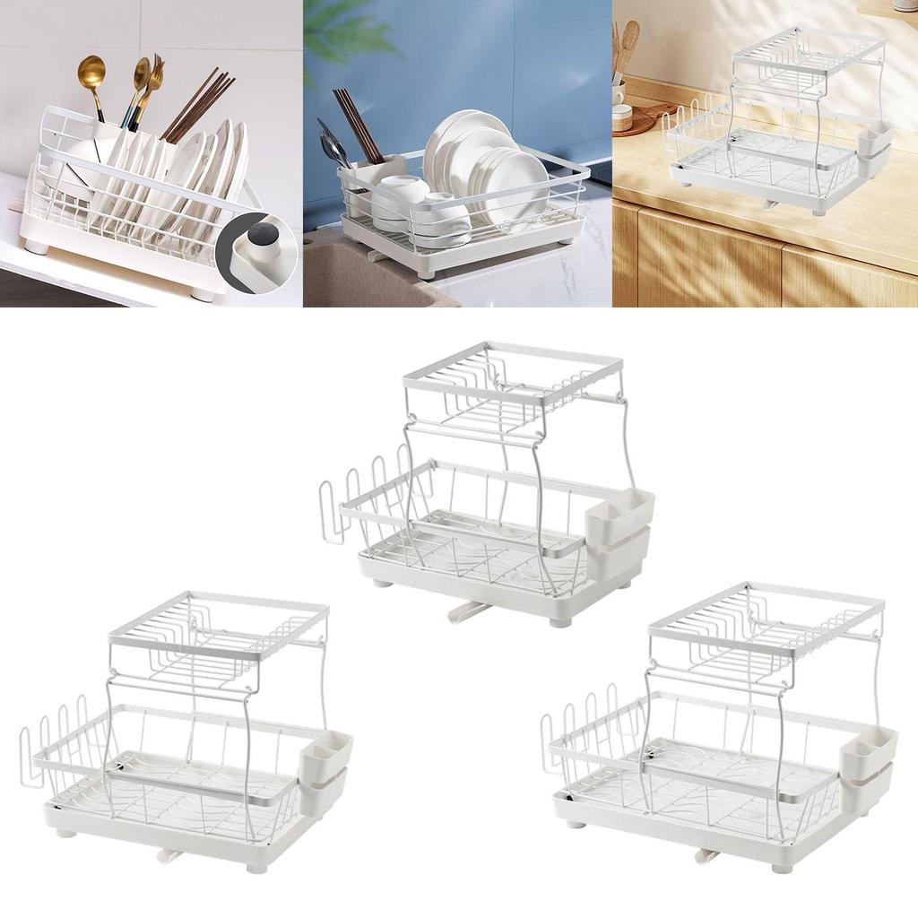 2 Layer Dish Drying Rack with Cup Holder for Kitchen Use