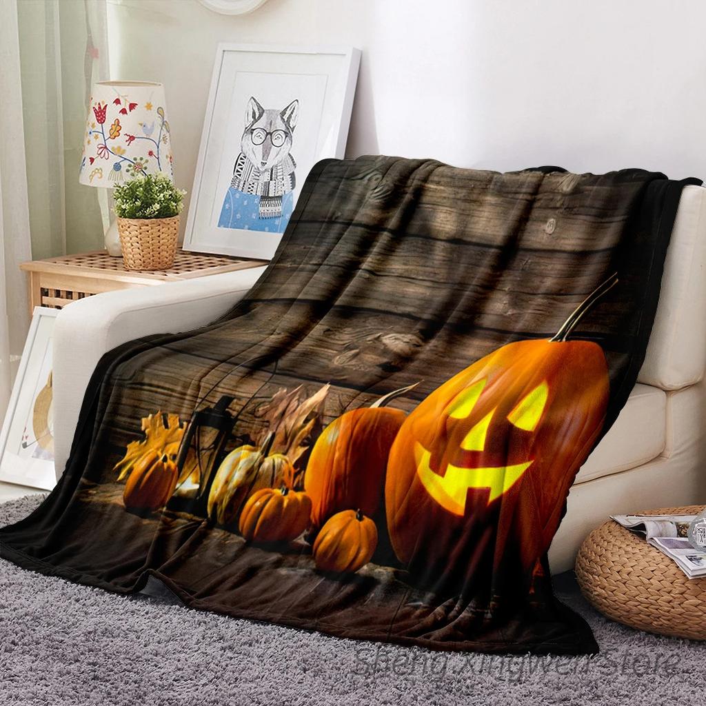 Halloween Watercolor Truck Blanket Warm Four Seasons Pumpkin Print Flannel Blanket Halloween Blanket