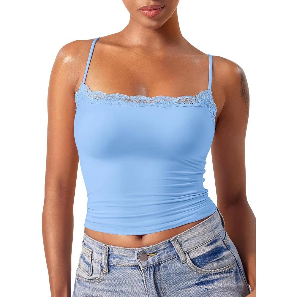Haut en Dentelle pour Femme à Bretelles et Décolleté Carré, Top Sexy Sans Manches