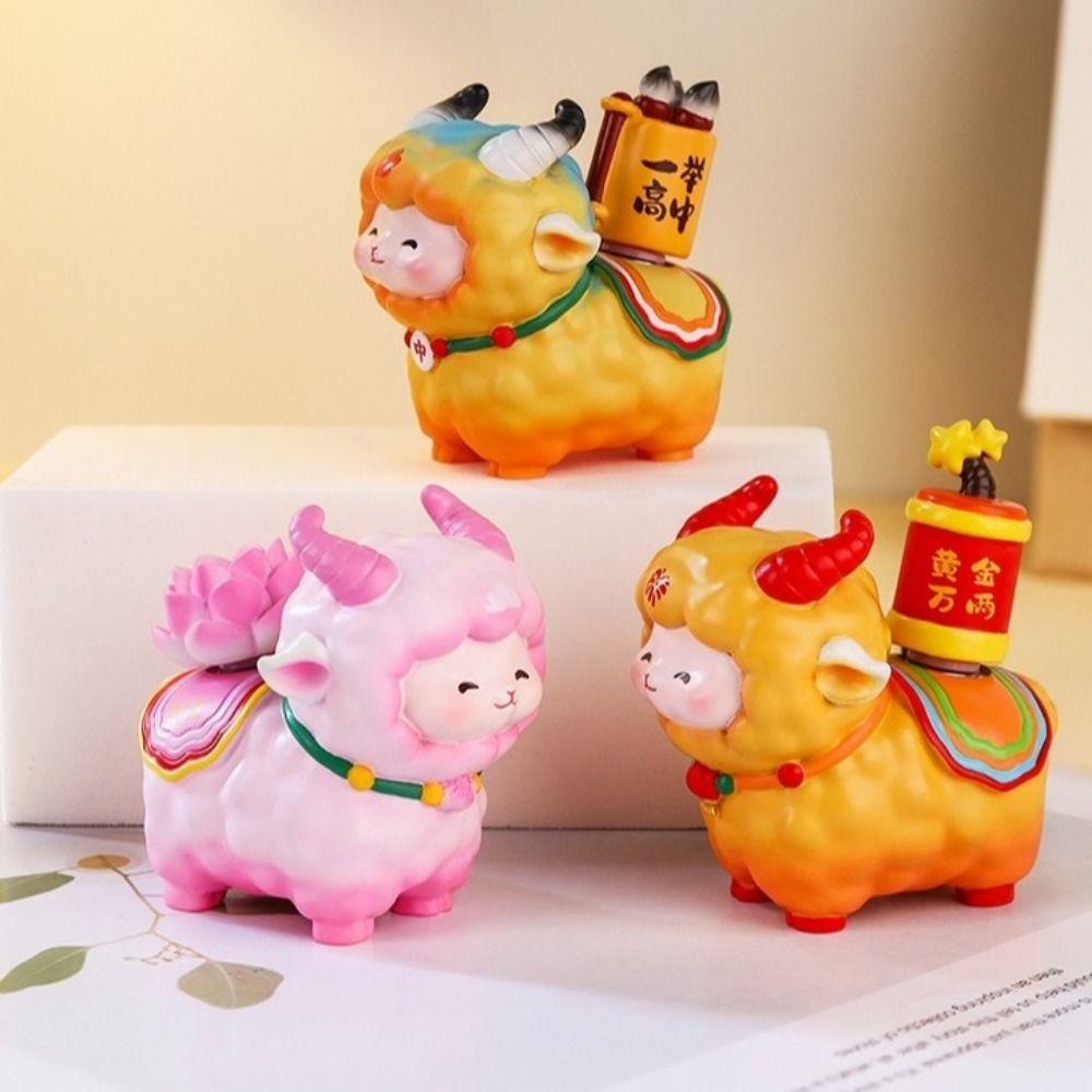 Resin Sheep Desktop Ornament Chinese Style Fortune Sheep Figure New Year Gift
