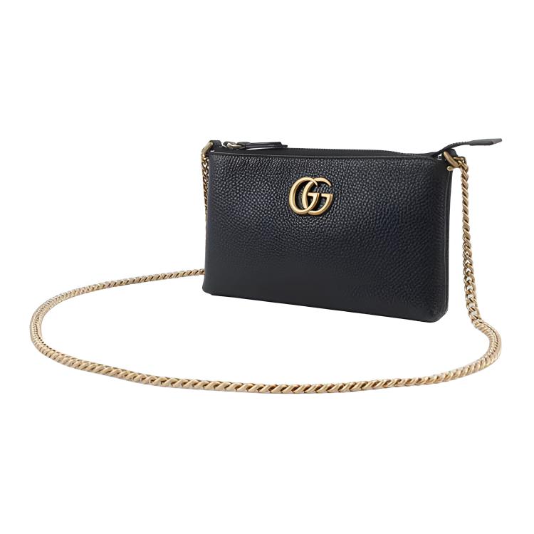 Gucci Marmont Cellarius Classic Woven Gold Chain Leather Shoulder Bag Women shoulder bag Black 779795-A7M0T-1000