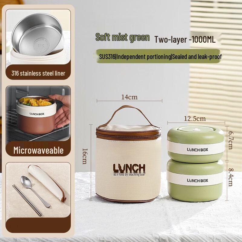 ZISIZ Mist Green 2-Layer Microwaveable Lunch Box Set