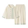 Women's Pure Cotton Striped Long-Sleeve Pajamas Set for Spring/Autumn, Wear Indoors or Out, Customizable Design Available.