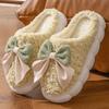Autumn and Winter Thickened Non-slip Home Warm Fluffy Shoes New Cute Plush Bow Bag Head Cotton Slippers Women