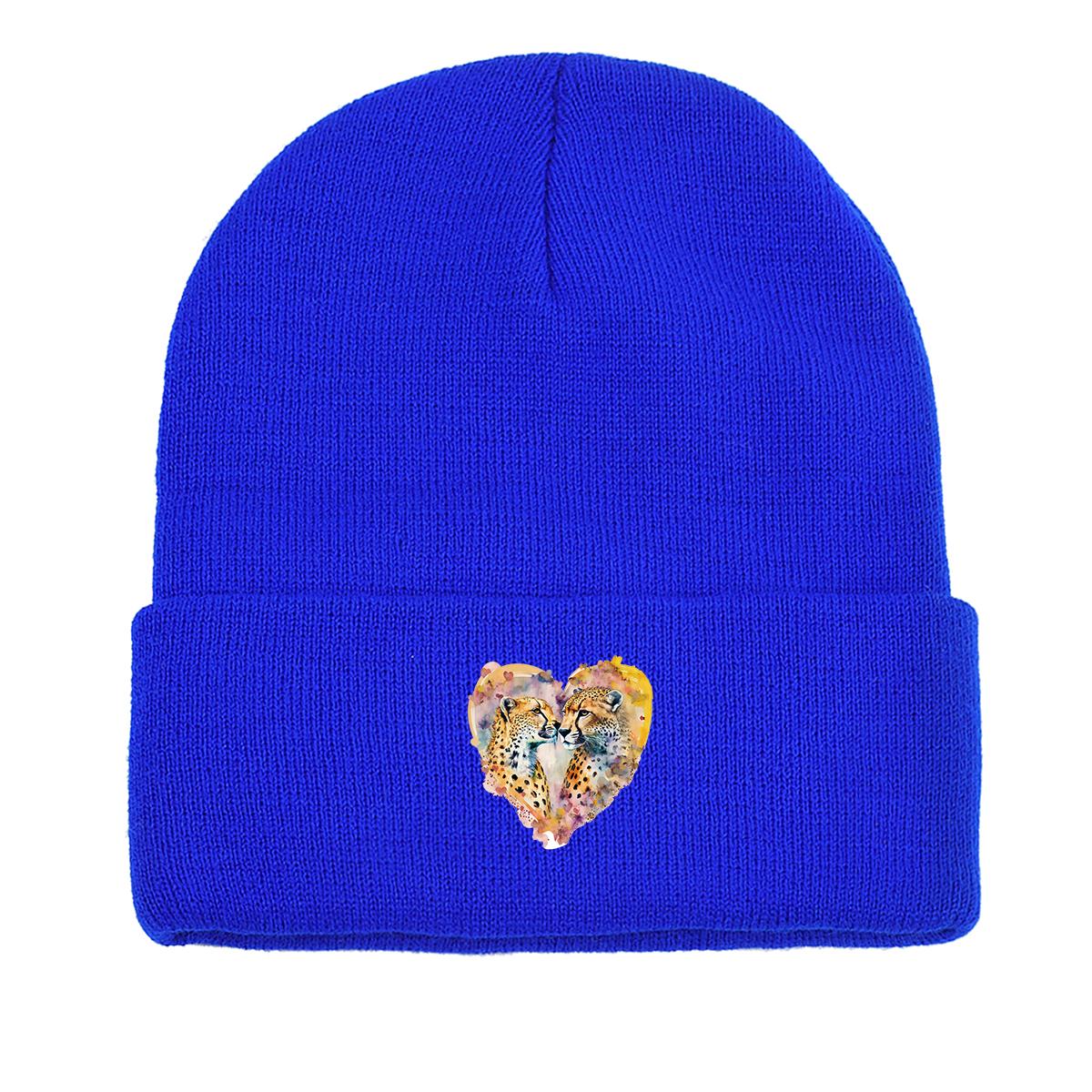 

Leopard Couple Warm Knitted Cap Beanie, Heart Skull Cap Lightweight Windproof Unisex Gorro Knit Hat Beanie as the picture синий