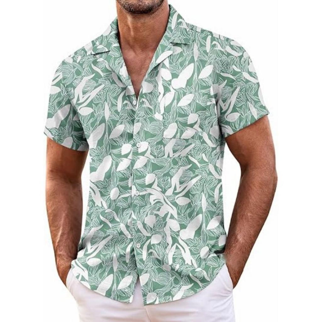 Men's Hawaiian Shirt Short Sleeved Floral Button Shirt Tropical Summer Beach Shirt Camping Collar Shirt