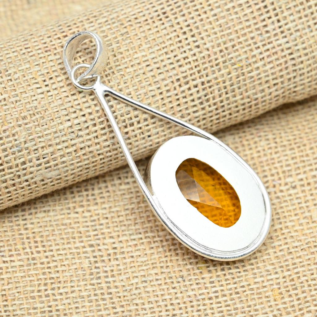 Wonderful Honey Topaz Gemstone 925 Sterling Silver Handmade Pendant Jewelry