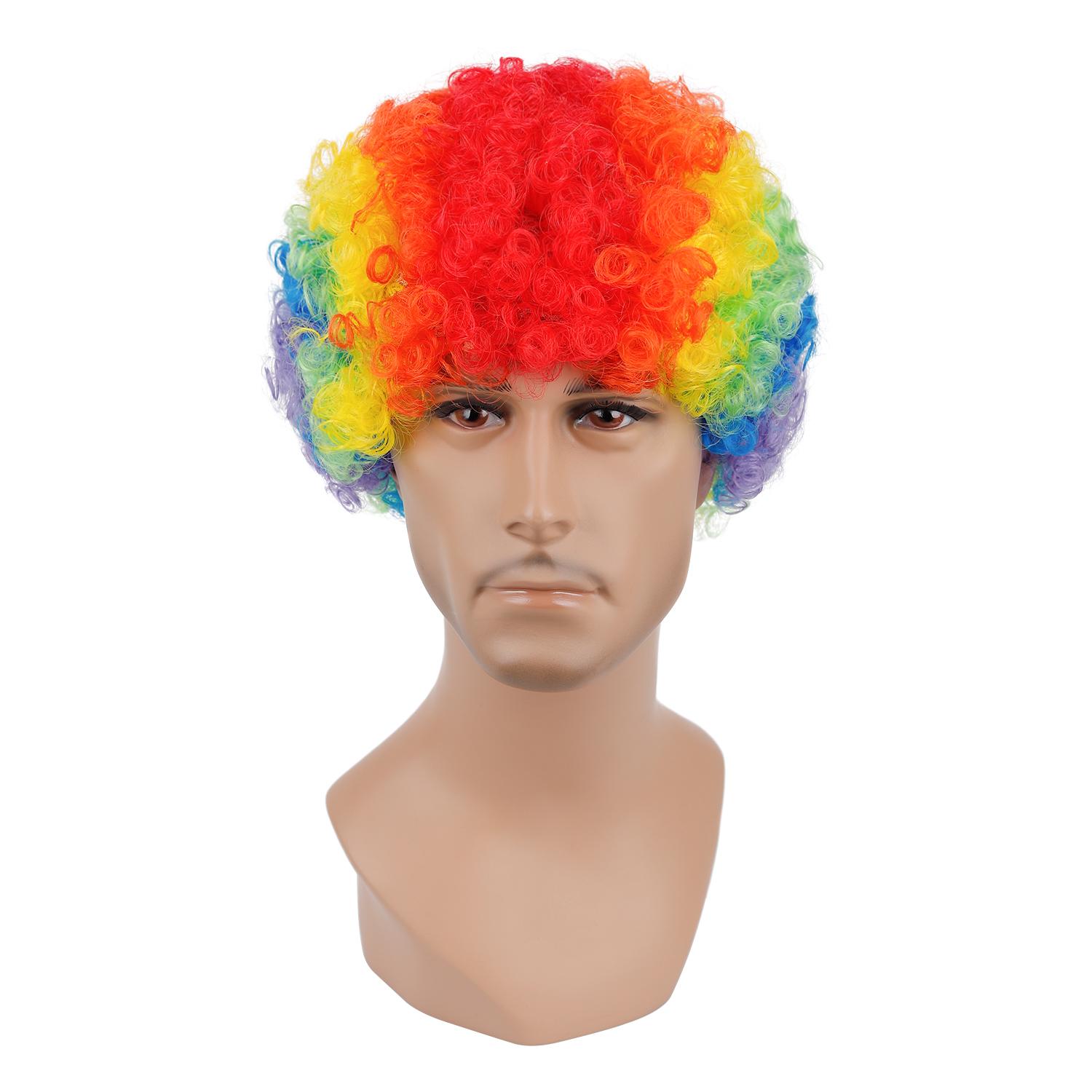 

Rainbow Clown Wig Colorful Hippie Crazy Football Fans Wig Fluffy Curly Afro Wigs 70 s 80 s Disco Theme Cosplay Synthetic wigs
