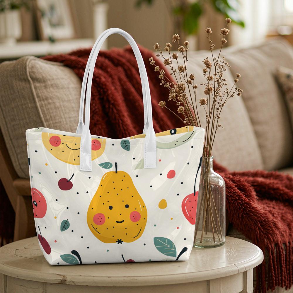 Cute Fruit Print Tote Bag Fashion Casual Large Capacity Handbag for Daily Use