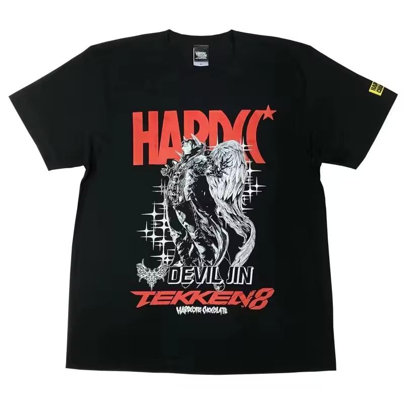 Men Devil Jin Tekken 8 Collab Tshirt Hardcore Chocolate Punk Streetwear Fighting Game Cotton Gamer Short Sleeve Tee