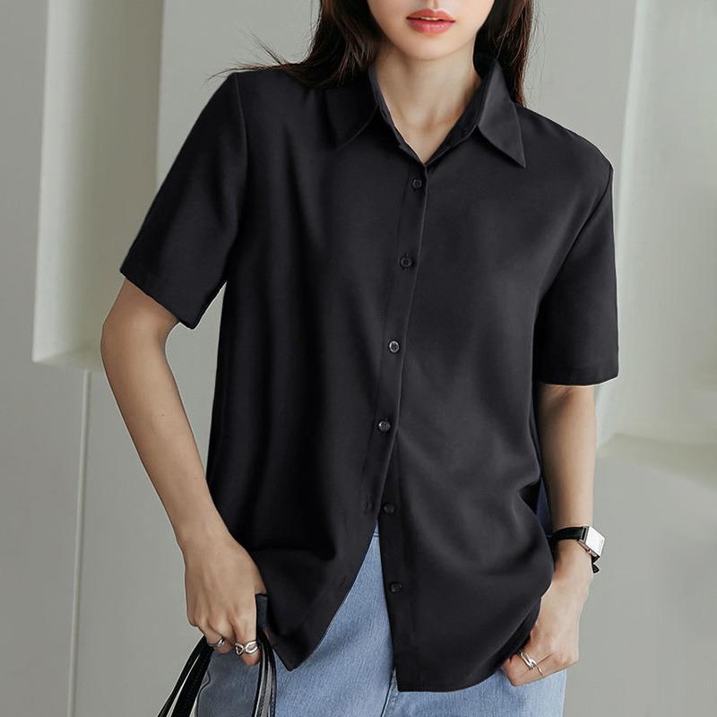 Korean Style Commuting Loose Short-sleeved Shirt for Women Summer Thin Design Versatile Shirt
