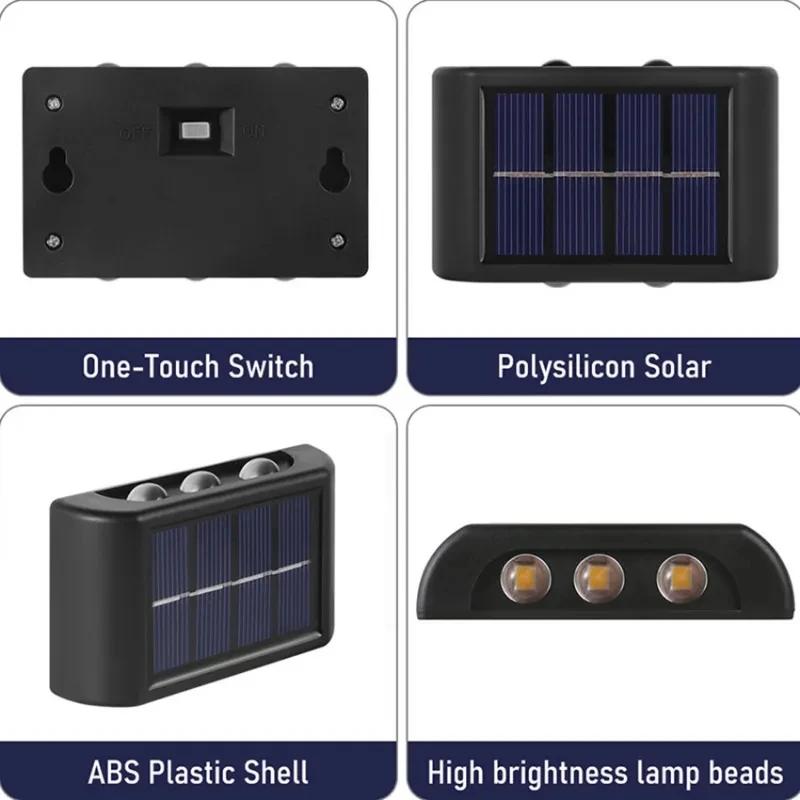 LED Solar Lights Wall Lamp Waterproof Outdoor UP and Down Lighting Solar Powered Lamps Garden Fence Yard Decoration Sunlight