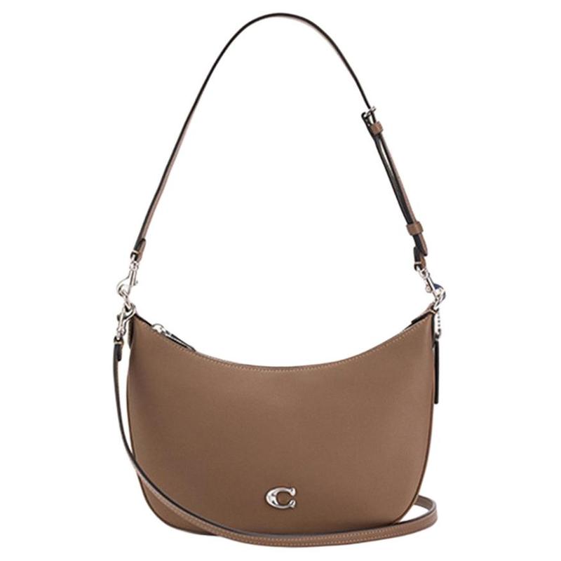 

COACH SCULPTED 25 silver metal crescent bag crossbody bag cow leather shoulder bag small size women s dark rock brown срібний