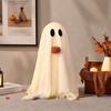 Light-Up Sherpa Ghosts with Pumpkin Cute Ghost Tabletop Decoration for Halloween Indoor Home Kitchen Fireplace Decor