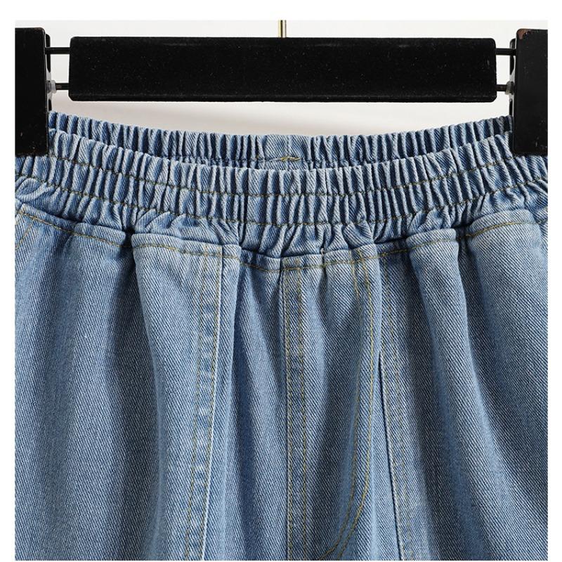 DIMANAF 2026 Summer New Plus Size Women High Waist Elastic Wide Leg Denim Shorts Pants Cotton Casual Lady Bottoms