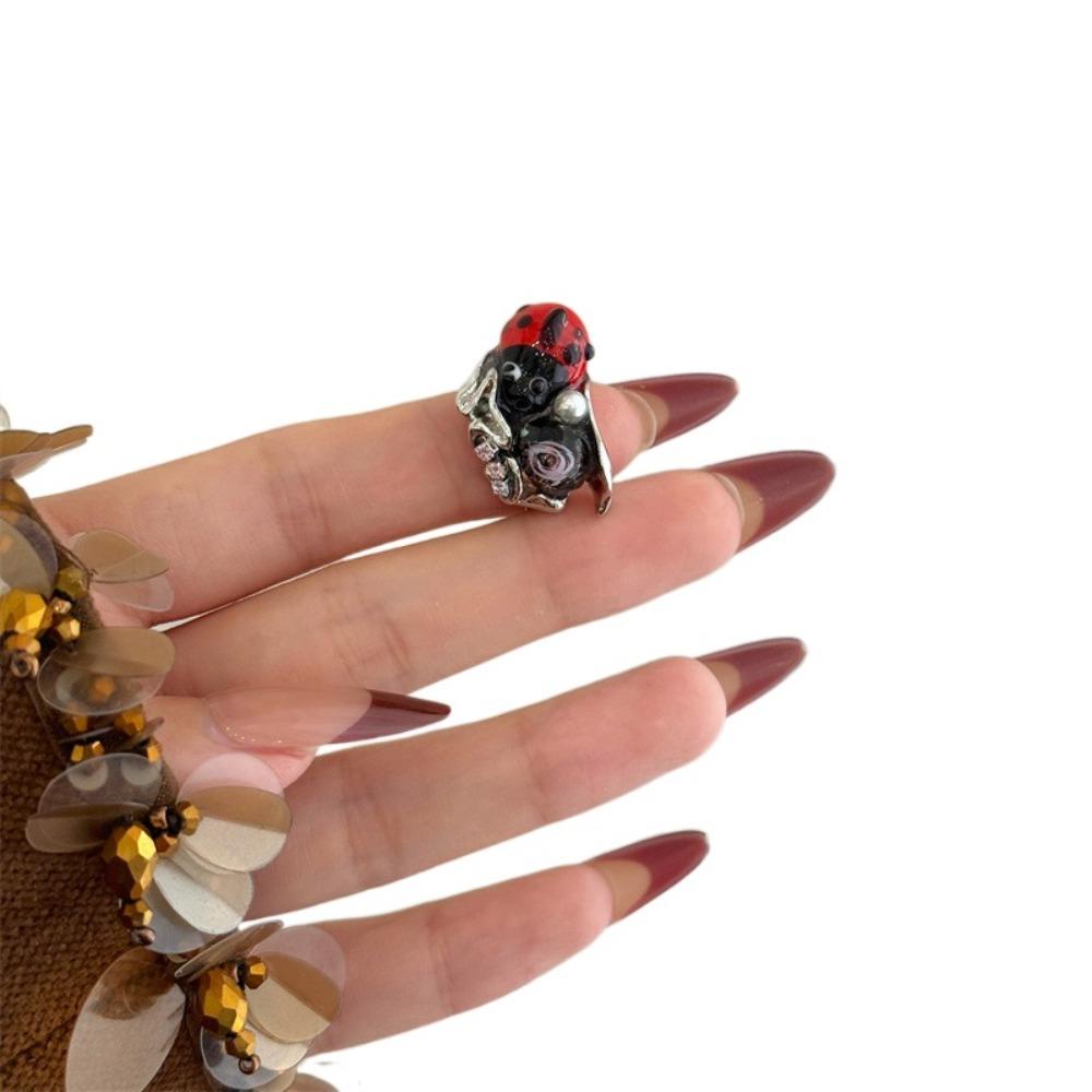 Geometric Insect Drip Oil Ring Rhinestone Painting Ring Fashion Chunky Enamel Ring  Party