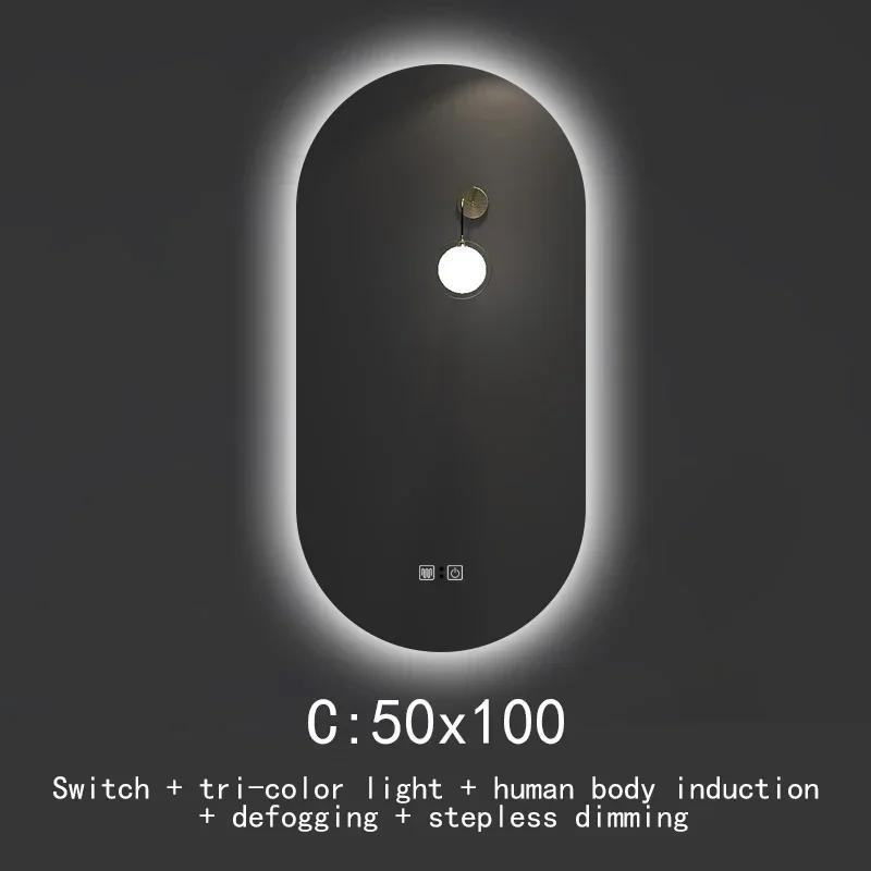 Smart Touch Screen Anti-fog Wall Hanging Bathroom White Light Led Lamp Mirror Oval Frameless Explosion-proof Bathroom Mirror