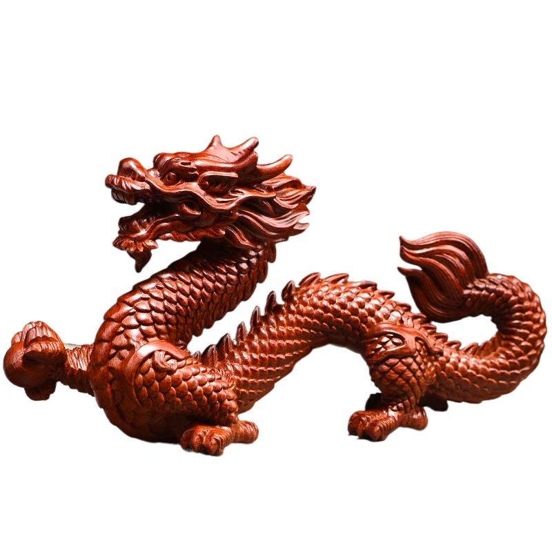 1pc Solid Wood Dragon Ornament Woodcraft Carving Ornaments Home Decoration Chinese Style Zodiac Dragon Statue Simulated Animals L 10x2x5.5cm