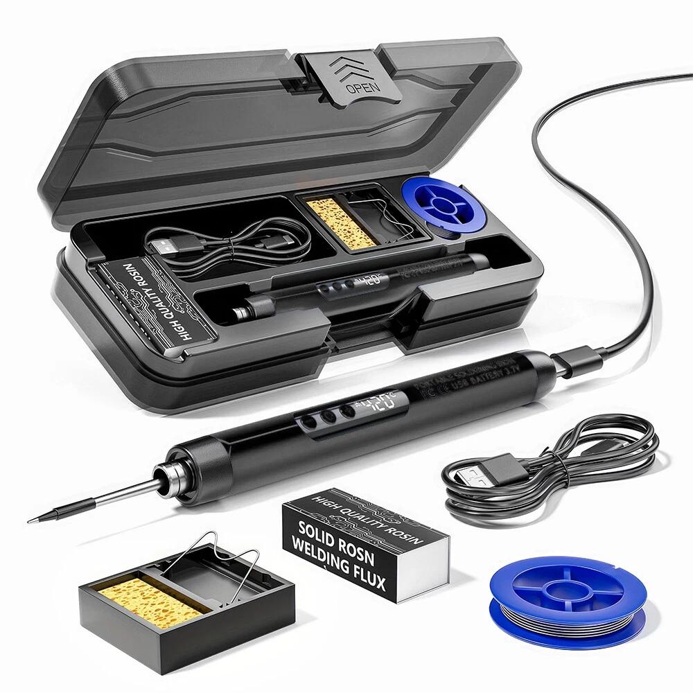 

Usb Electric Soldering Iron Digital Display Portable Welding Tool Kit Electric Soldering Iron Kit Type-C Interface For Home Use чорний