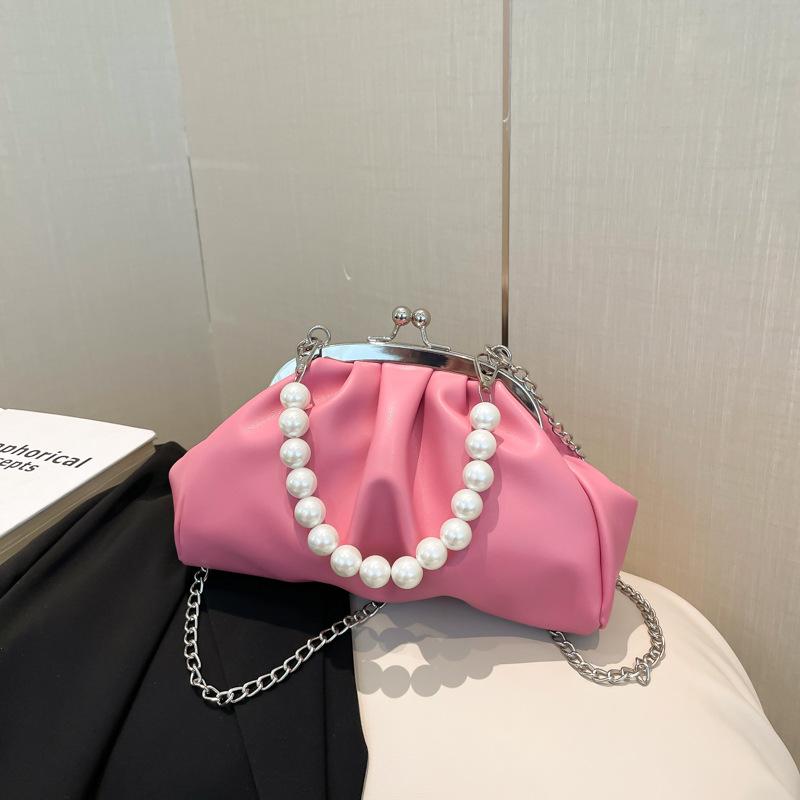 Schoolbag Women's Rose Pink Summer Cute Crossbody Bag Wrinkled Clutch Fashionable And Versatile Shoulder Bag For Trendy Casual And Simple Chain Bag