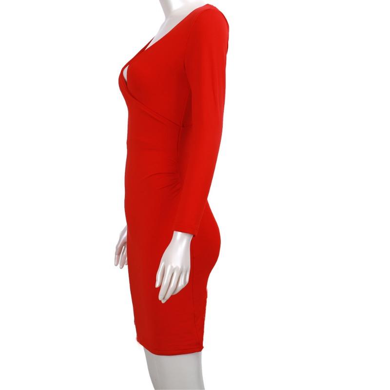 V-neck Long Sleeve Package Hip Autumn/winter Sexy Dress for Women