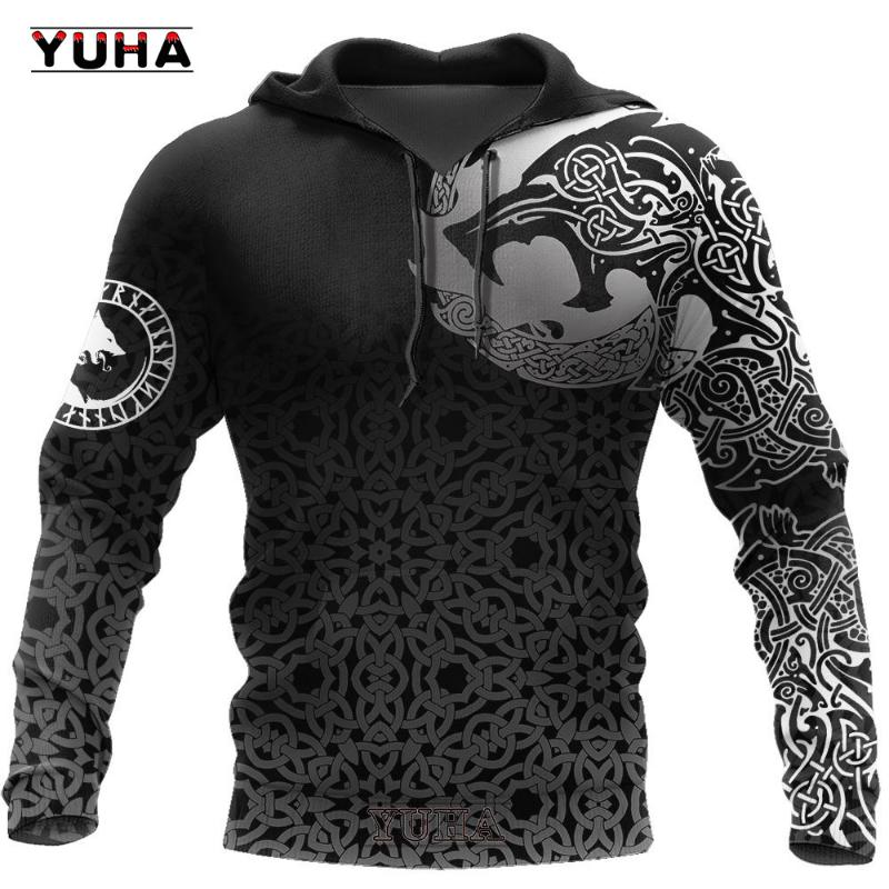 Gensere for menn 3D Print Vikings Classic Wolf Herre Hettegensere Jakke Vår Høst Mote Gensere Hip Hop Punk Oversized Clo