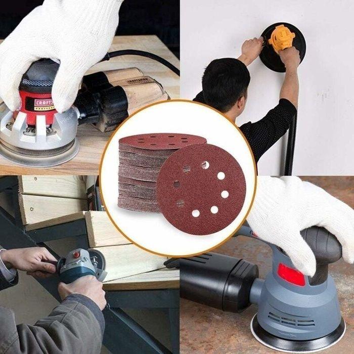 AIMOONSA Lot 100 disques abrasifs 125 mm pour ponceuse excentrique - P60/P80/P100/P120/P240