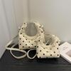 Polka Dot PU Leather Bag with Detachable Strap Lace Ruffled Handle Cute Bow Casual Purse for Daily Use