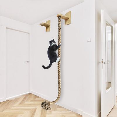 Cat Climbing Rope with Wood Platform Climbing Training Rope Wall Mounted Rope for Cat Furniture Scratcher Play Equipment