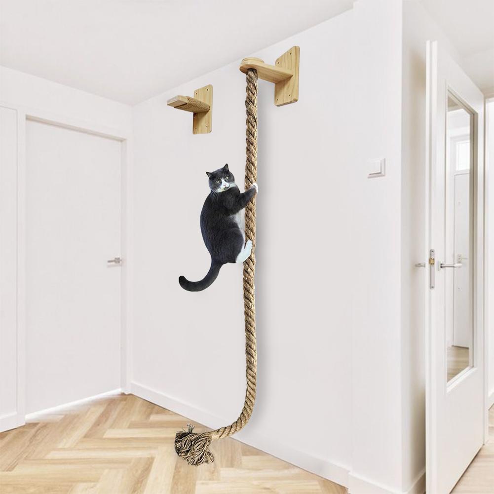 Cat Climbing Rope with Wood Platform Thickened Sisal Rope Reusable Wall Mounted Rope for Cat Furniture Scratcher Play Equipment