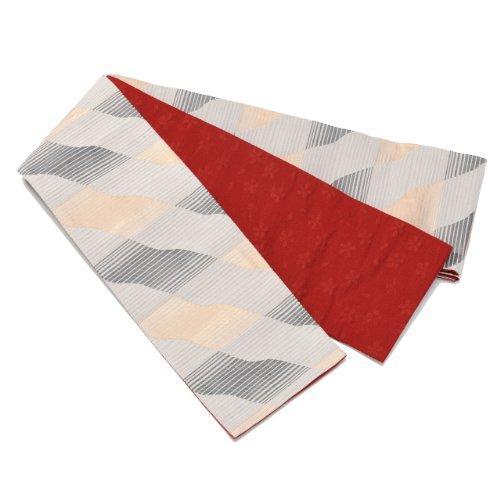 

[Warakugure] Kiryu-ori Affordable Half-Width Obi, Wave Checkered Pattern, Made in Japan, Women s, Length 395cm x Width 16.5cm (Black and White)