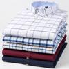 Camisas Oxford de Algodón 100% Puro para Hombre Manga Larga Camisa a Cuadros Rayada Masculina Negocios Tartán Camisa Roja Ropa de Diseño para Hombre