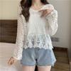 Hohlstrickbluse für Damen, Sommer, locker, dünn, Sonnenschutz, Klimaanlage, Hemd, einfarbig, schick, Spitze, kurzes Oberteil