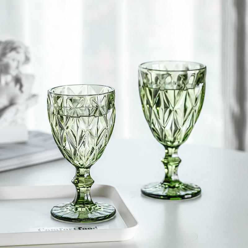 Vintage Colored Goblet, Wine and Water Glass, Machine Pressed, Clear, Blue, Pink, Grey, 1 Piece, 250ml