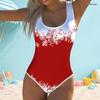 Women Plus Size Scoop Neck Wide Straps One Piece Swimsuit Green Floral Printed High Cut