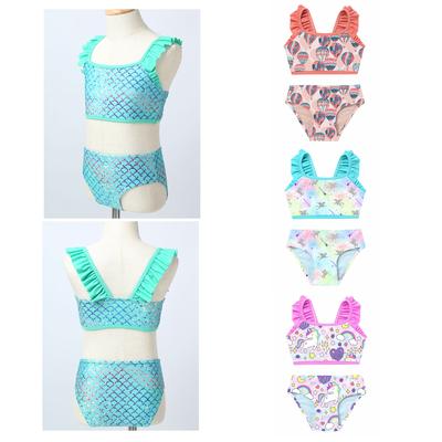 Dětské Dívčí 2ks Tankini nařasené ramenní popruhy Potištěný Crop Top se spodky Hawaii Set Bikini plavky