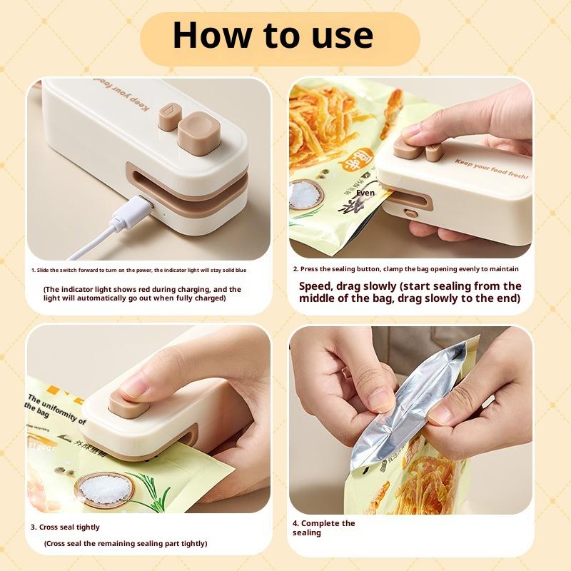 Mini Portable Electric Heat Bag Sealer Machine Usb Rechargeable Food Sealer For Snacks Spices Handheld Plastic Bag Sealer