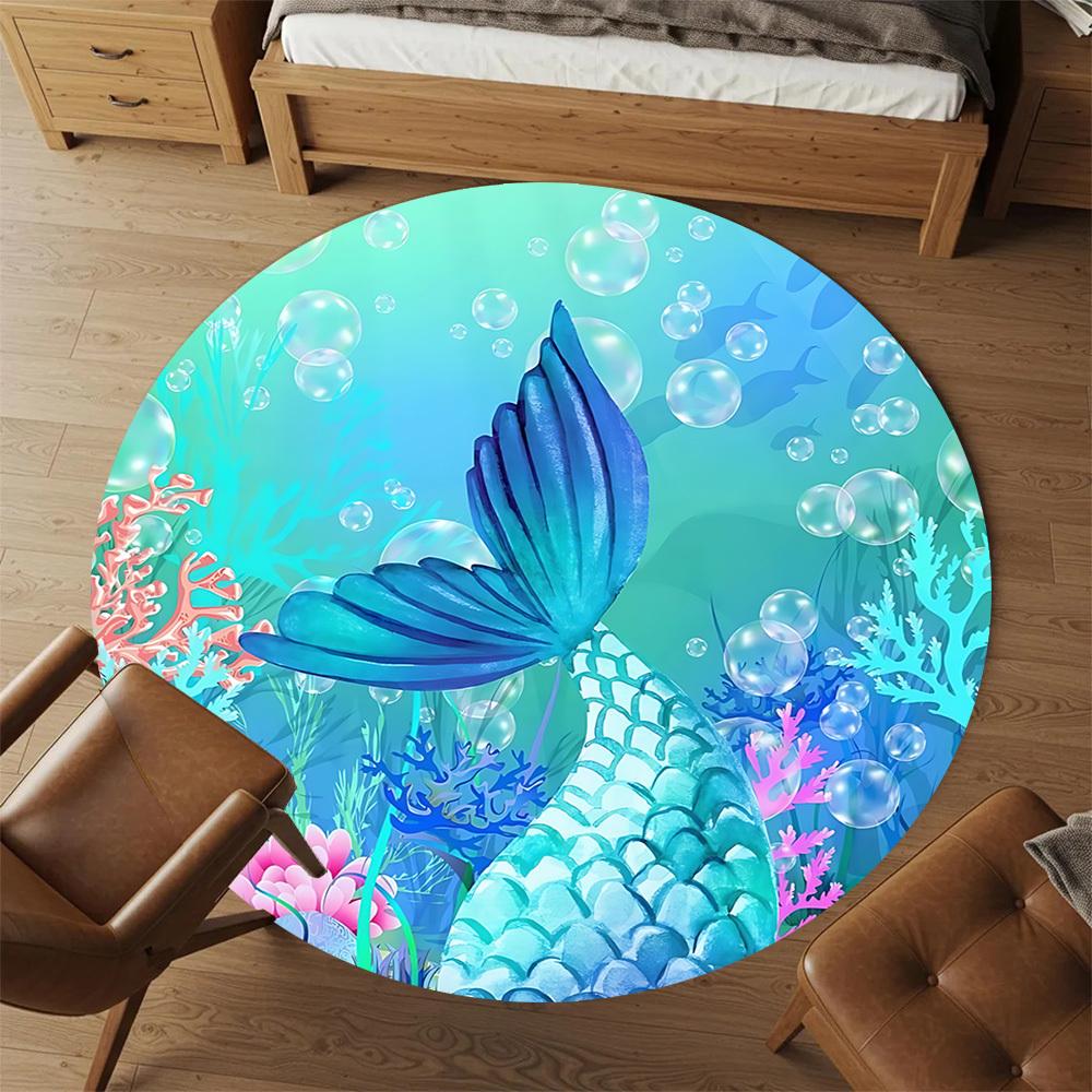 1 Stück Meerjungfrauenflosse Runder Stuhlunterlage Teppich - Rutschfest, Fußmatte für Büro, Schlafzimmer und Innendekoration c1125442