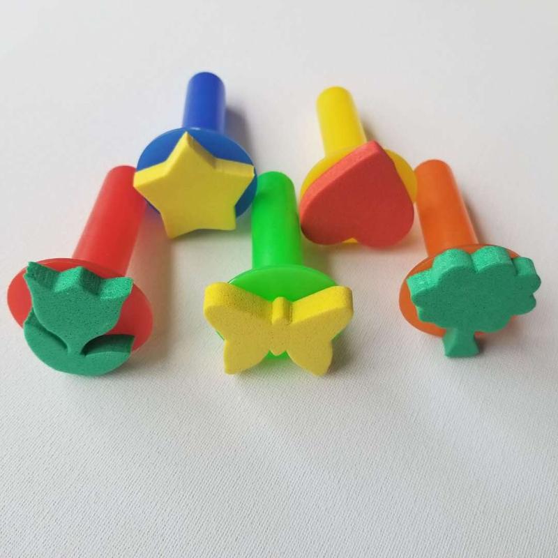 5pcs Creative Drawing Stamper Colorful Stamps Pre-cut DIY Coloring Toy with Portable Handle Interactive Painting Kit