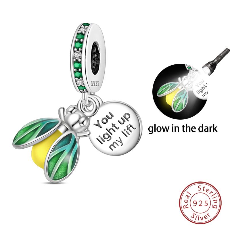 New 100% Copper Nightglow Butterfly Heart-Shaped Gem Charms Bead Fit Qikaola Original Bracelet Diy Birthday Jewelry