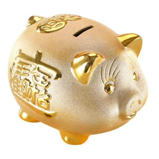 EINEY Pig Piggy Bank Gold Good Luck Money Luck Fortune Feng Shui Lucky Item Interior Pig Cute Coin Box Gift Toy 16cm x Width 14cm x Height (Length