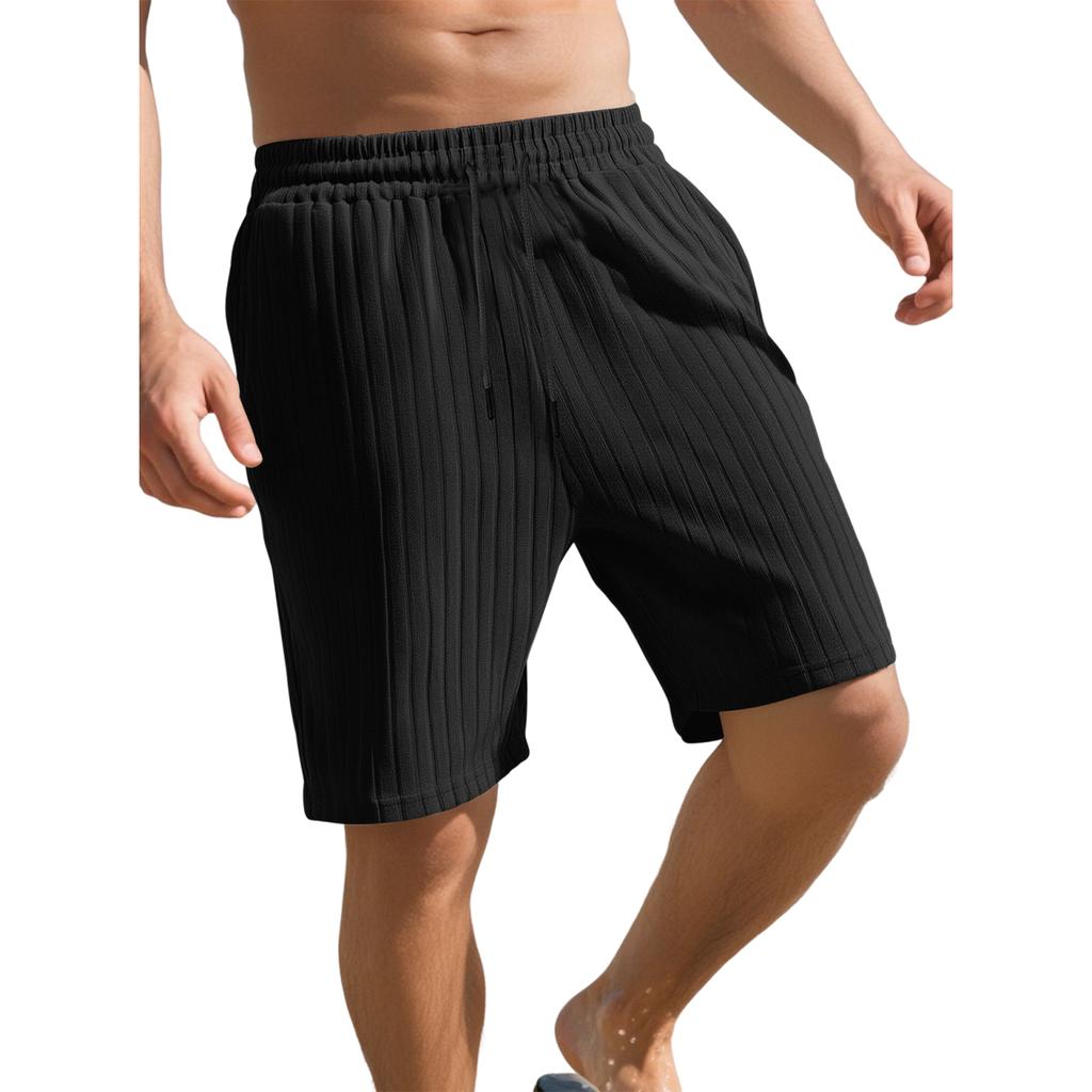 Men's Multi-pocket Sport Shorts With Drawstring And Striped Beach Pants