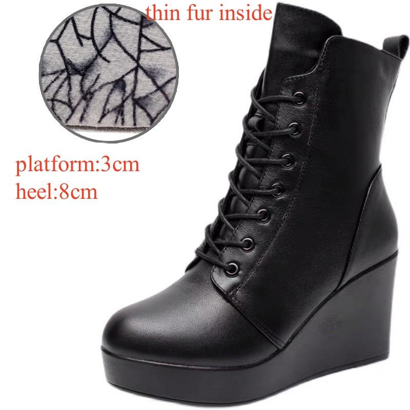 6cm 8cm Small Big Size 33-43 Vintage Soft Leather Boots Women's Platform Shoes Fall 2025 High Heels Wedges Short Ankle Boots